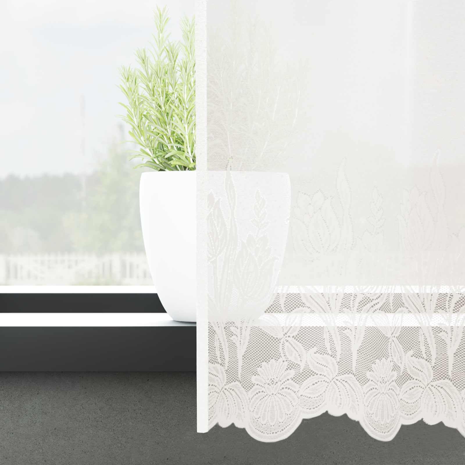 Cortina de encaje floral blanco 120 x 900 cm de poliéster para salón, dormitorio, oficina, riel y suspensión