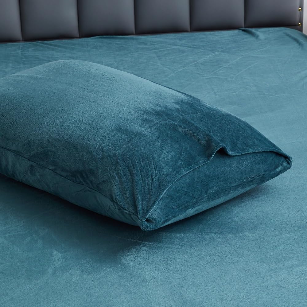 DXHOME Juego de 2 fundas de almohada de franela de forro polar, 40 x 80 cm, color azul oscuro, lisas, mullidas, para invierno, cálidas, para dormitorio, microfibra, terciopelo, estilo sobre