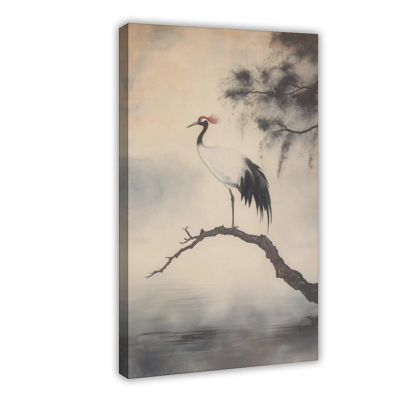 Bareronor Vintage Crane Bird Canvas Poster Bedroom Decor Landscape Office Room Decor Gift 16" L X 24" W