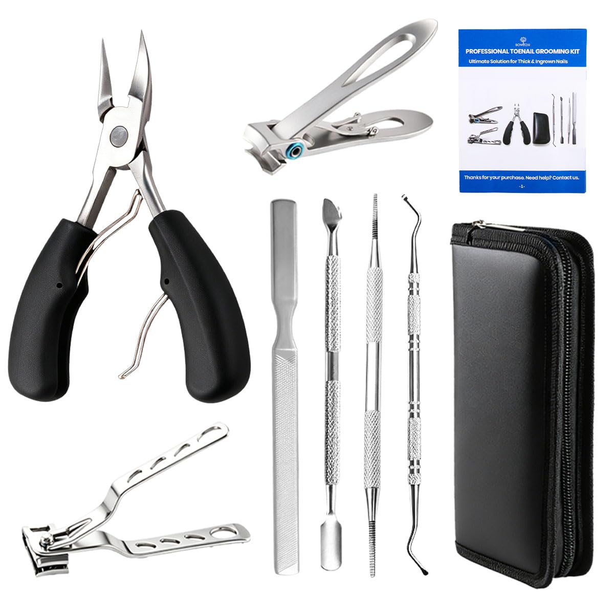 Bowitzki Professional Thick Nail Clippers for Ingrown Toenails, Stainless Steel Heavy Duty Toenail Clipper with Long Handle & Adjustable Blade, Easy Clean, for Men Women Seniors