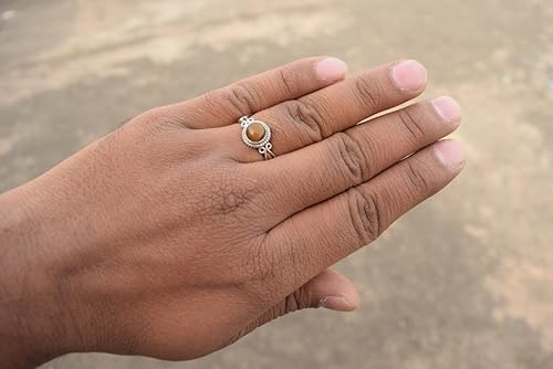 Miniatura 10 de Gemstone Ring, Handmade 925 Sterling Silver Rings for Women Girls, Natural Gemstone Ring US size 5 Solitaire Ring, Round Stone Ring, Minimalist