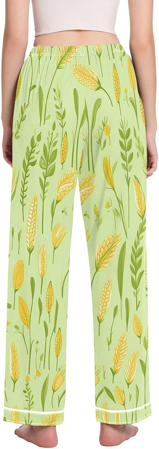 visesunny Women's Pajama Bottoms Green Wheat Autumn Womens Pjs Pants Lounge Sleep Pants with pockets