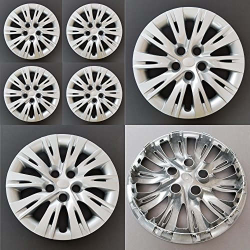 MARROW New Wheel Covers Replacements Fits 2012-2014 Toyota Camry, 16 Inch; 10 Split Spoke; Silver Color; Plastic; Set of 4; Standard Leg
