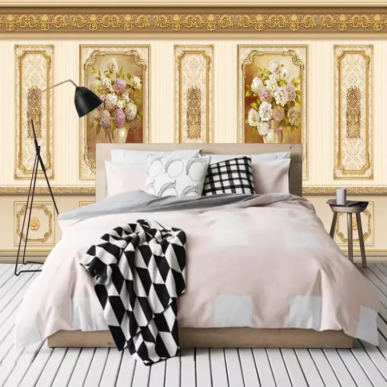 Papier peint photo 3D fleurs dorées de prestige pour décor de maison raffiné