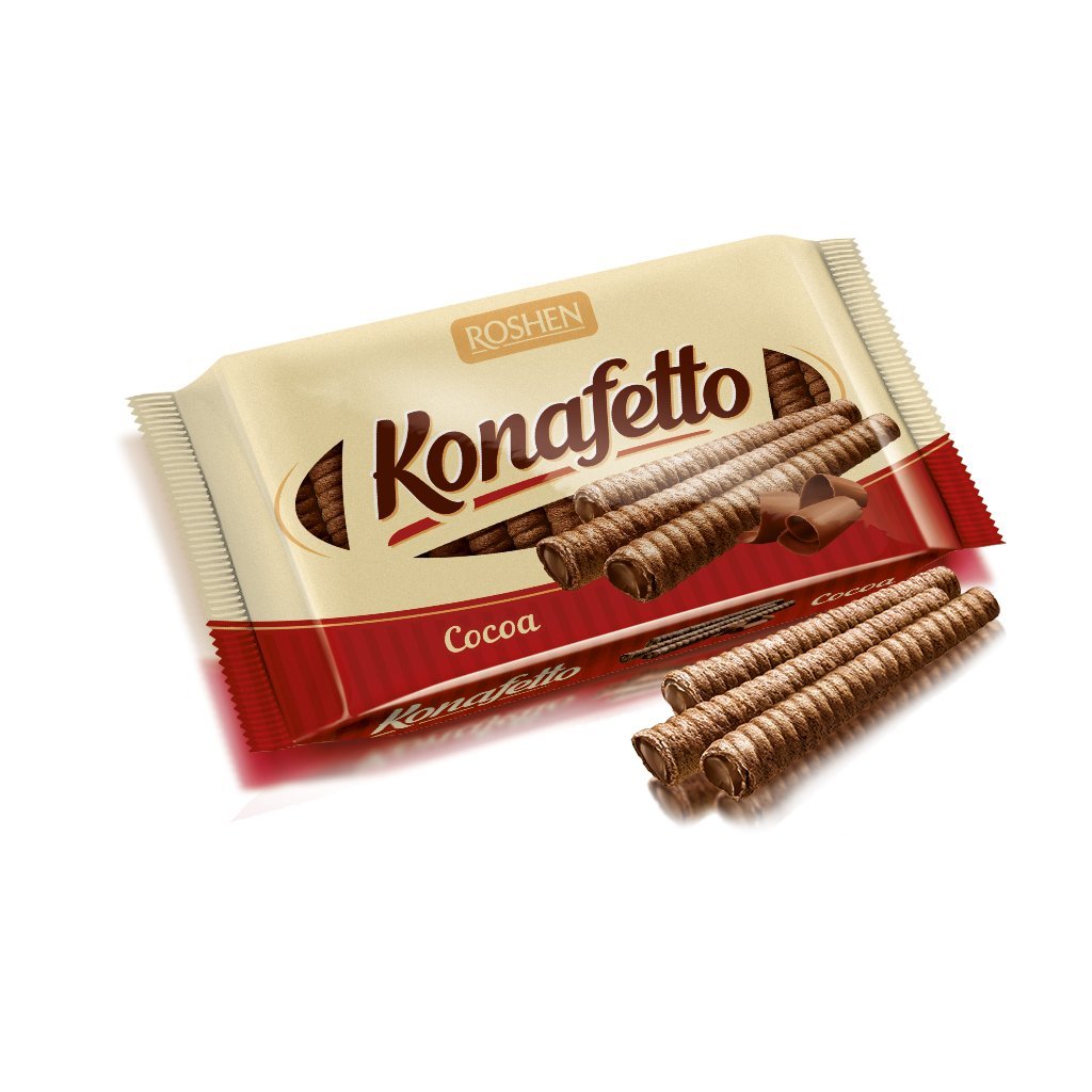 Roshen Crispy Flavorful Wafer Rolls "Konafetto" with Cocoa-Cream Filling, 4.94oz/140 grams