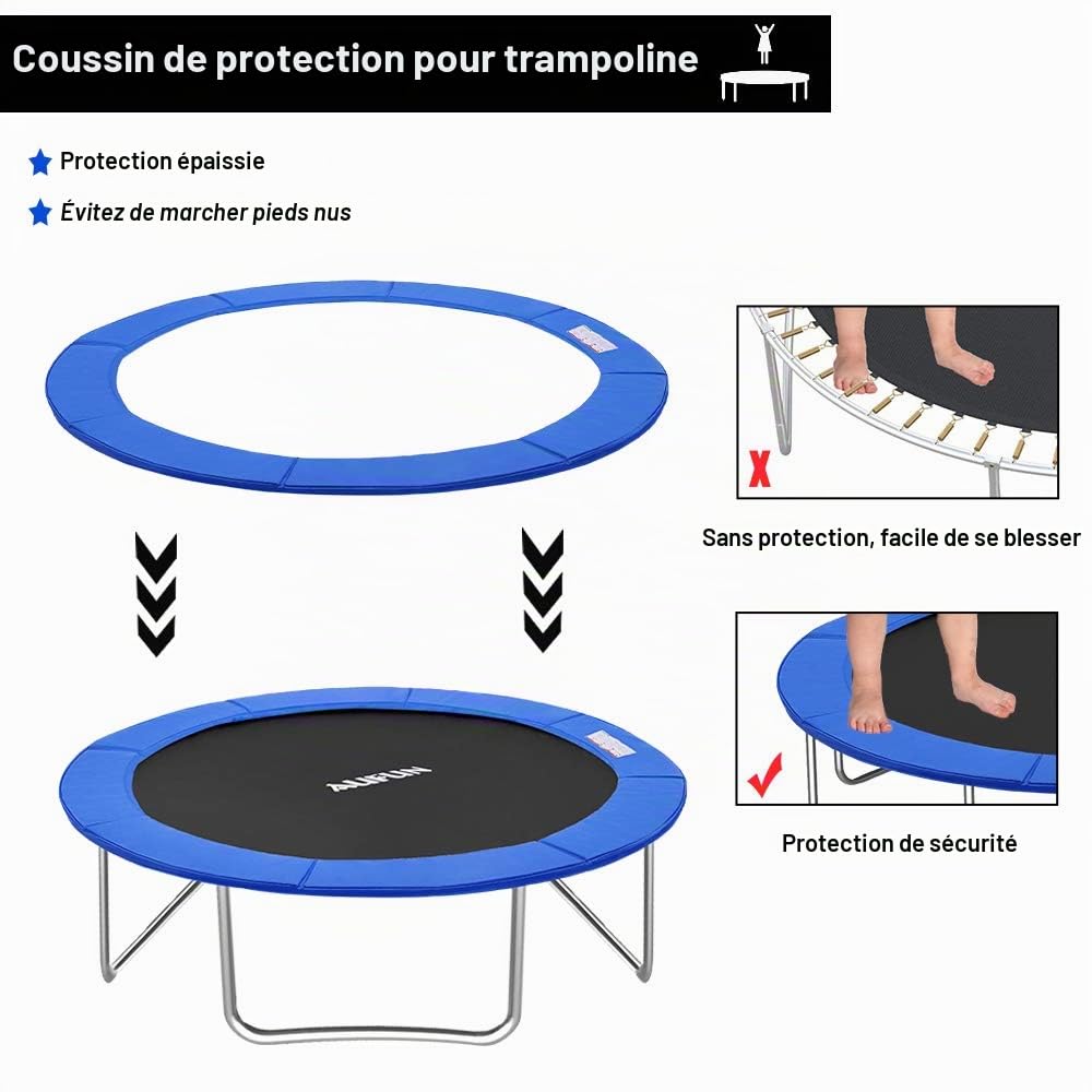 LZQ Housse de protection pour trampoline - En PVC - Pour trampoline - Diamètre : 244/305/366 cm - Protection des bords - Tapis de sécurité résistant aux UV - Accessoire de trampoline indéchirable - Bleu tricolore
