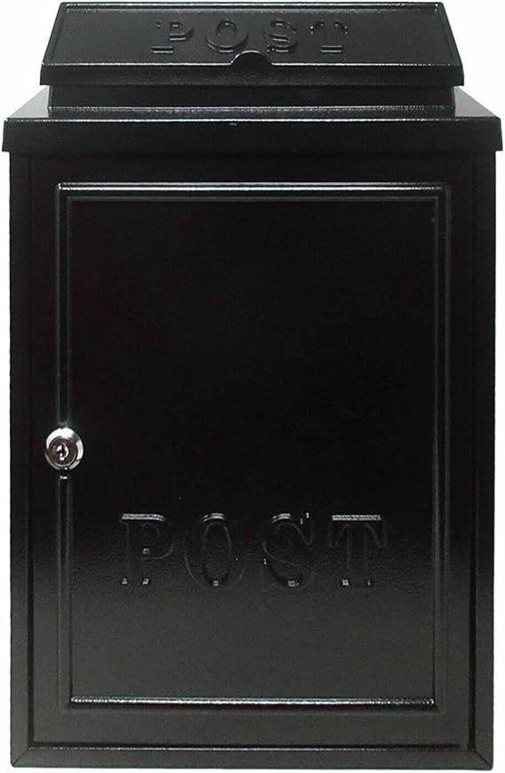 Vintage Decor by DWD® Weatherproof Post Box Plain Design Personalisable-Lockable Heavy Duty Secure Wall Mounted Letter Mail Post Box Post for Walls/Gates/Garages.Charming, (Black with Black Post Sign)