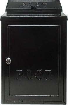 Vintage Decor by DWD® Weatherproof Post Box Plain Design Personalisable-Lockable Heavy Duty Secure Wall Mounted Letter Mail Post Box Post for Walls/Gates/Garages.Charming, (Black with Black Post Sign)