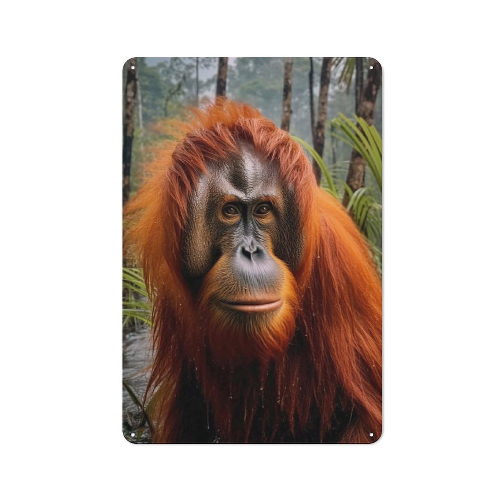 Junmoney Portrait Orang Utan Rustic Metal Sign 30X20cm Featuring For Living Room Wall, For Vintage Wall Decor Fans, For Metal Sign Collectors