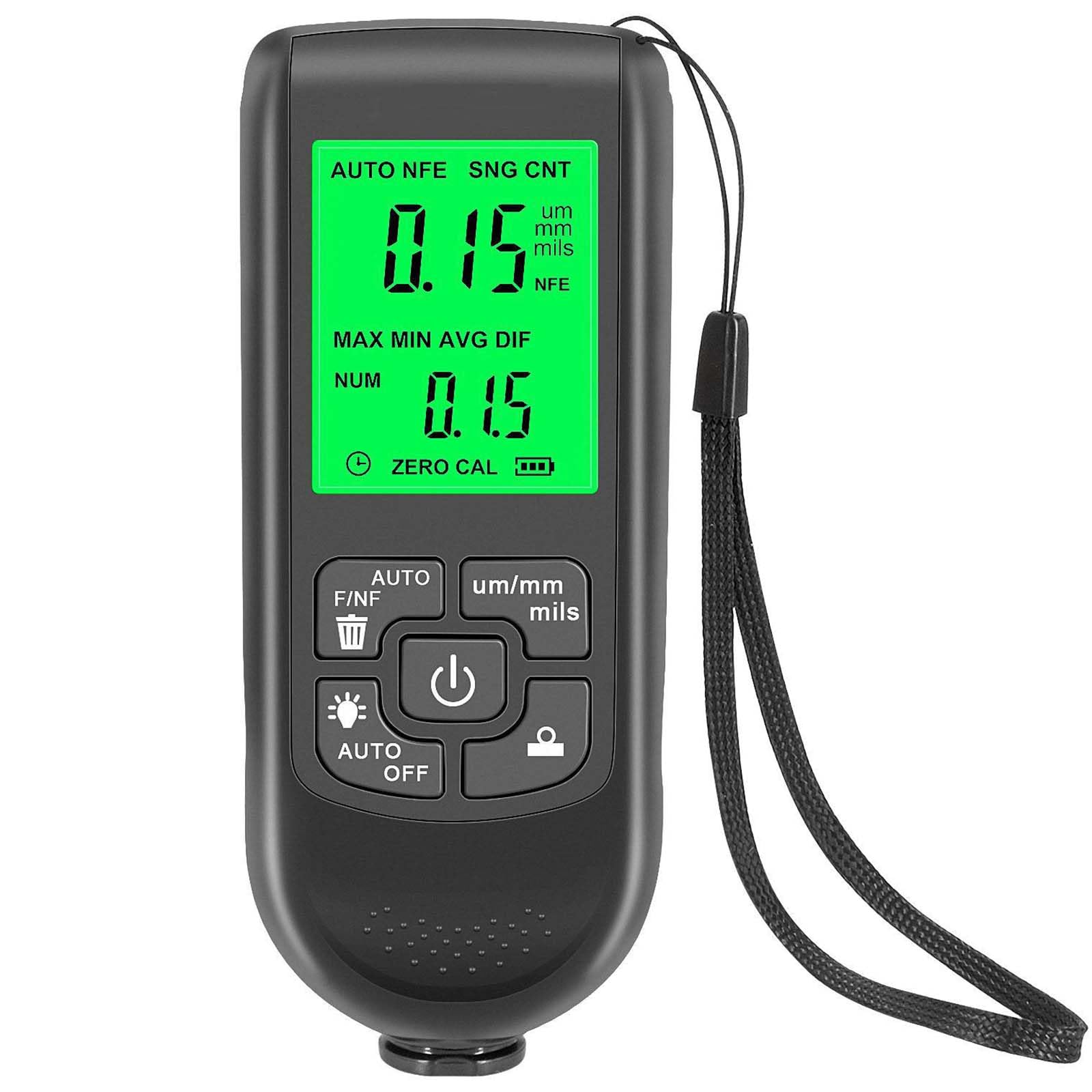Miernik grubości lakieru, cyfrowy miernik grubości lakieru LCD, z 6 foliami kalibracyjnymi, 3 tryby wykrywania, automatyczne rozpoznawanie 0,5 s, automatyczne wyłączanie, do warsztatów malarskich