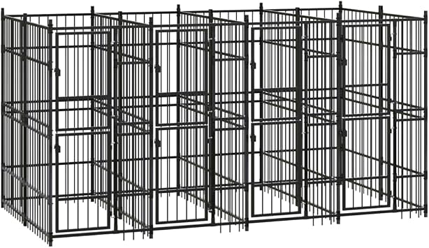 Black Powder-Coated Steel Outdoor Dog Kennel, Durable Pet Cage for Large Breeds, Secure 151.2x75.6x78.7in Heavy Duty House
