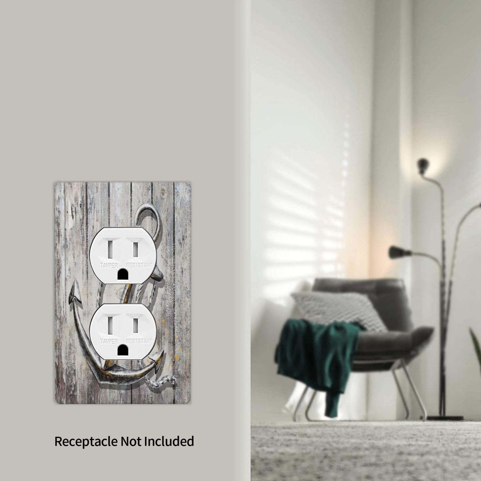 Nautical Anchor Rustic Wood Look Light Switch & Outlet Wall Plate — Blue, Decorative, For Home Decor