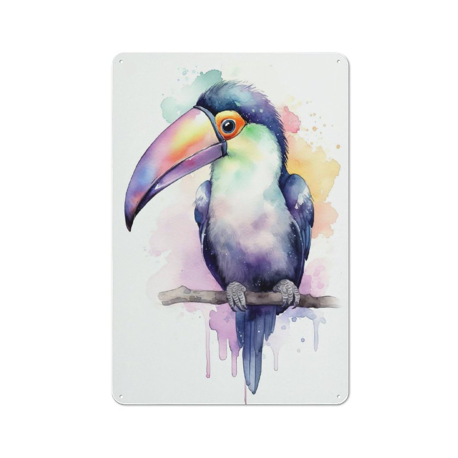 Junmoney Style-22 Watercolor Baby Toucan Vintage Metal Plaque 30X20cm For Café Or Restaurant, A Decorative Gift For A Newly Furnished Café And Restaurant
