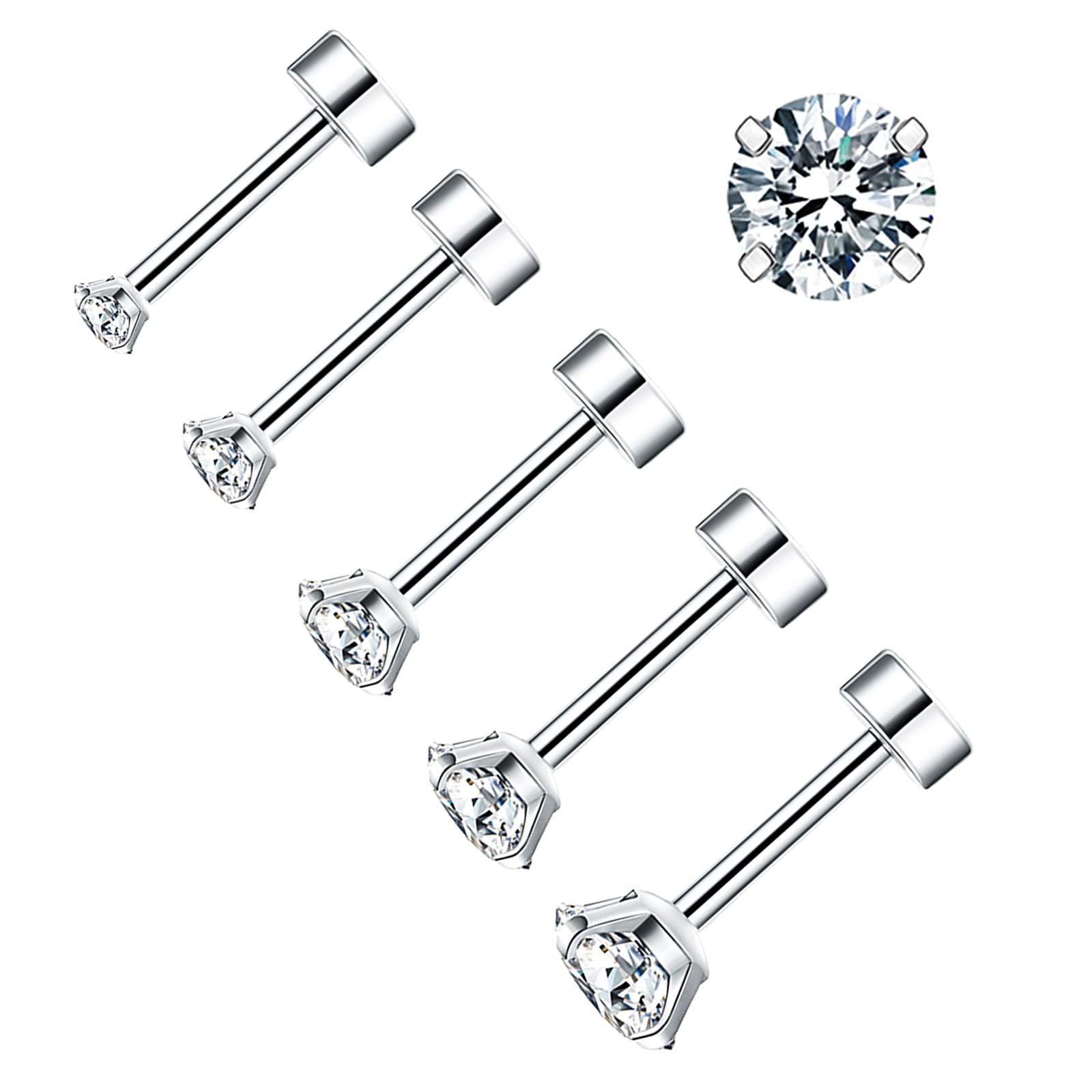 – Cubic Zirconia Stud Earrings - 5 Pairs for Women, Men, and Girls. Surgical Steel Helix Earrings with Statement and Cartilage Fashion