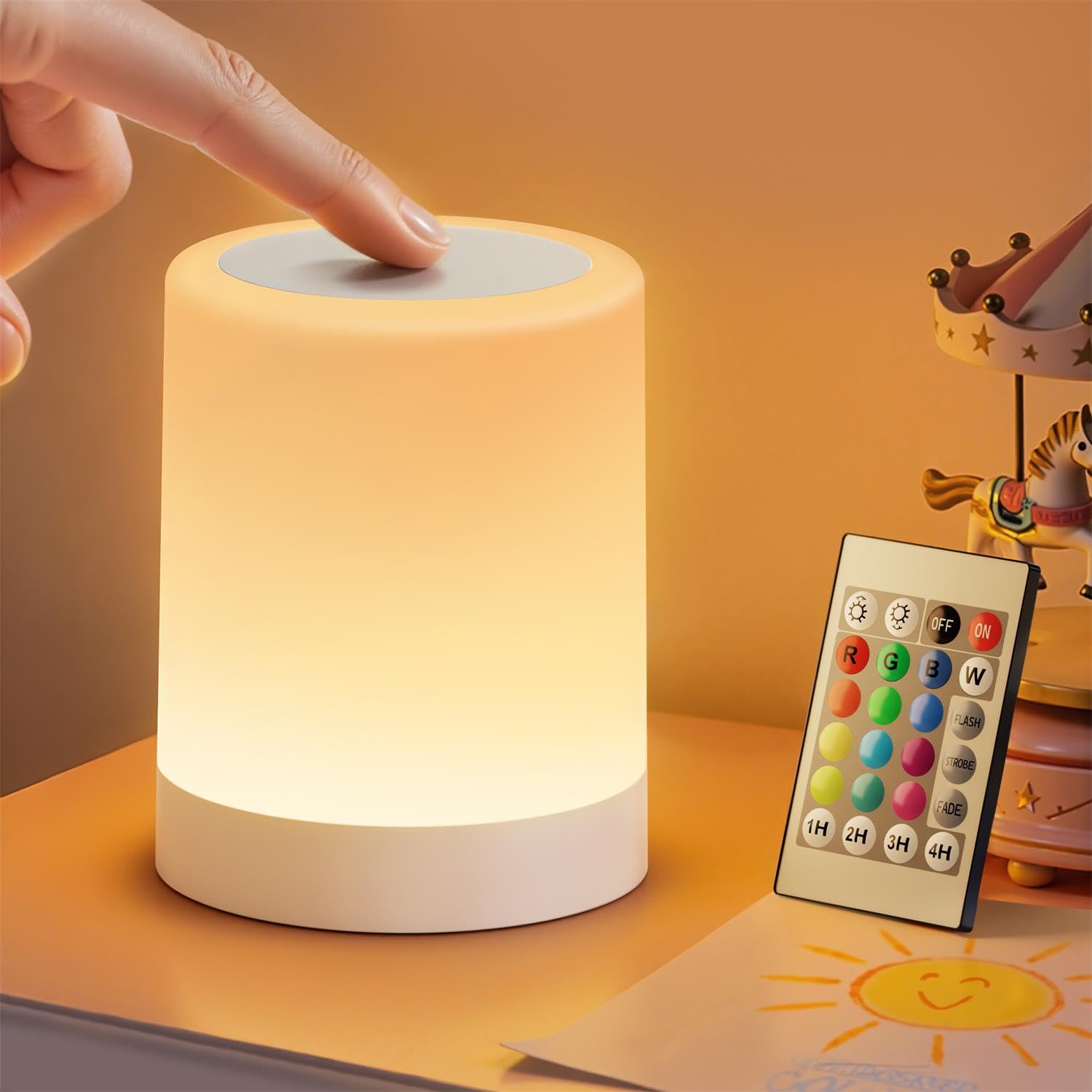 Auxmir Night Light, 3000mAh Rechargeable LED Bedside Table Lamp, Touch & Remote Control Dimmable Light, RGB Color Changing, Portable Lamp for Bedroom, Living Room, Camping, White
