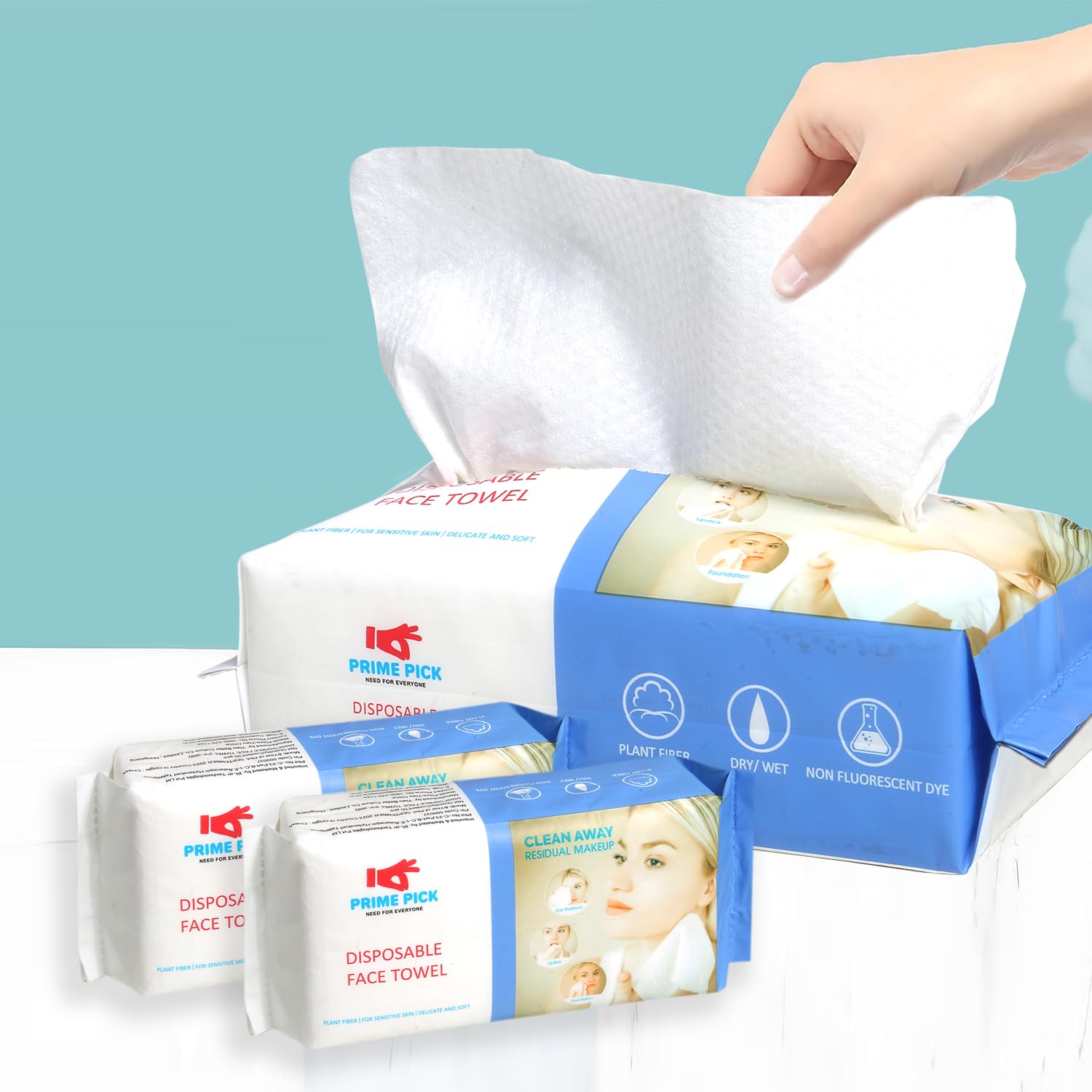 PRIME PICK Disposable Face Towel 100 Count, Soft Cotton Facial Dry Wipes, Multi-Purpose for Skin Care, Makeup Remover, Face Wipes and Facial Cleansing (Pack of 2)