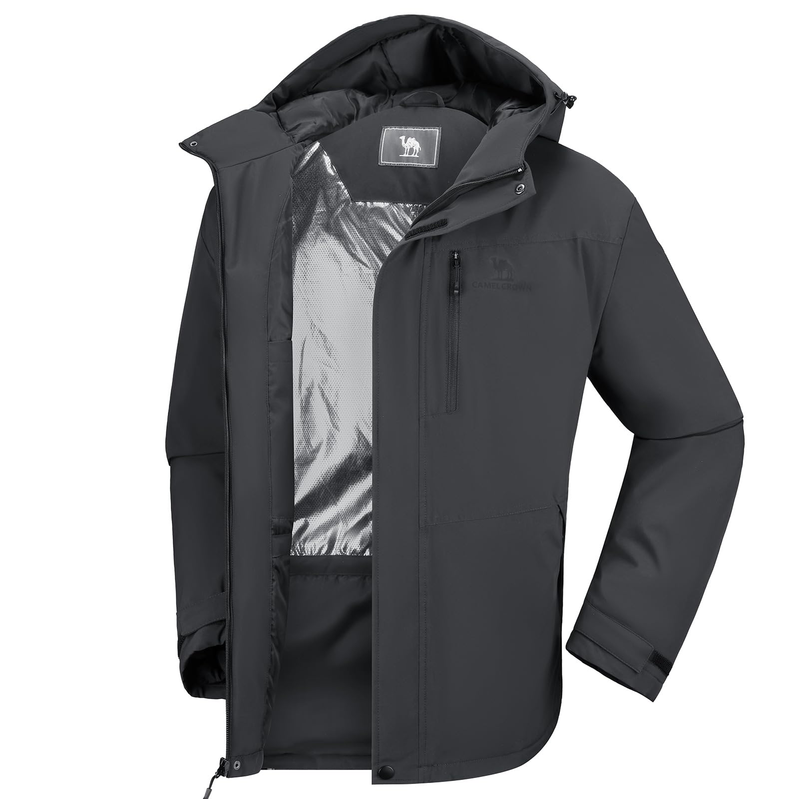 CAMEL CROWN Herren Wintermantel Wasserdicht Skijacke Kapuze Windbreaker mit Thermoisolierung für Schnee Regen Wandern Outdoor