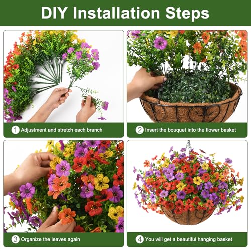 Artificial Faux Hanging Flowers Plants with Basket for Outdoor Spring Decoration, Fake Silk Daisy Outside Indoor UV Resistant Look Real Yard Patio Front Porch Garden Balcony Home Decor(Mix2) - Image 6