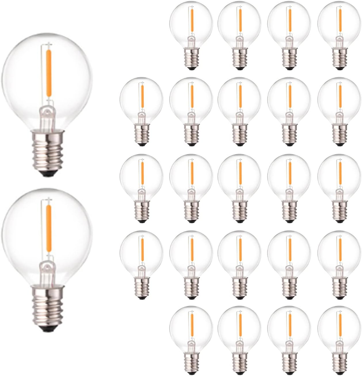 G40 LED Replacement Bulbs for Outdoor String Lights, 0.6W Dimmable Shatterproof Globe Bulbs, E12 Candelabra Base, Warm White, 25-Pack