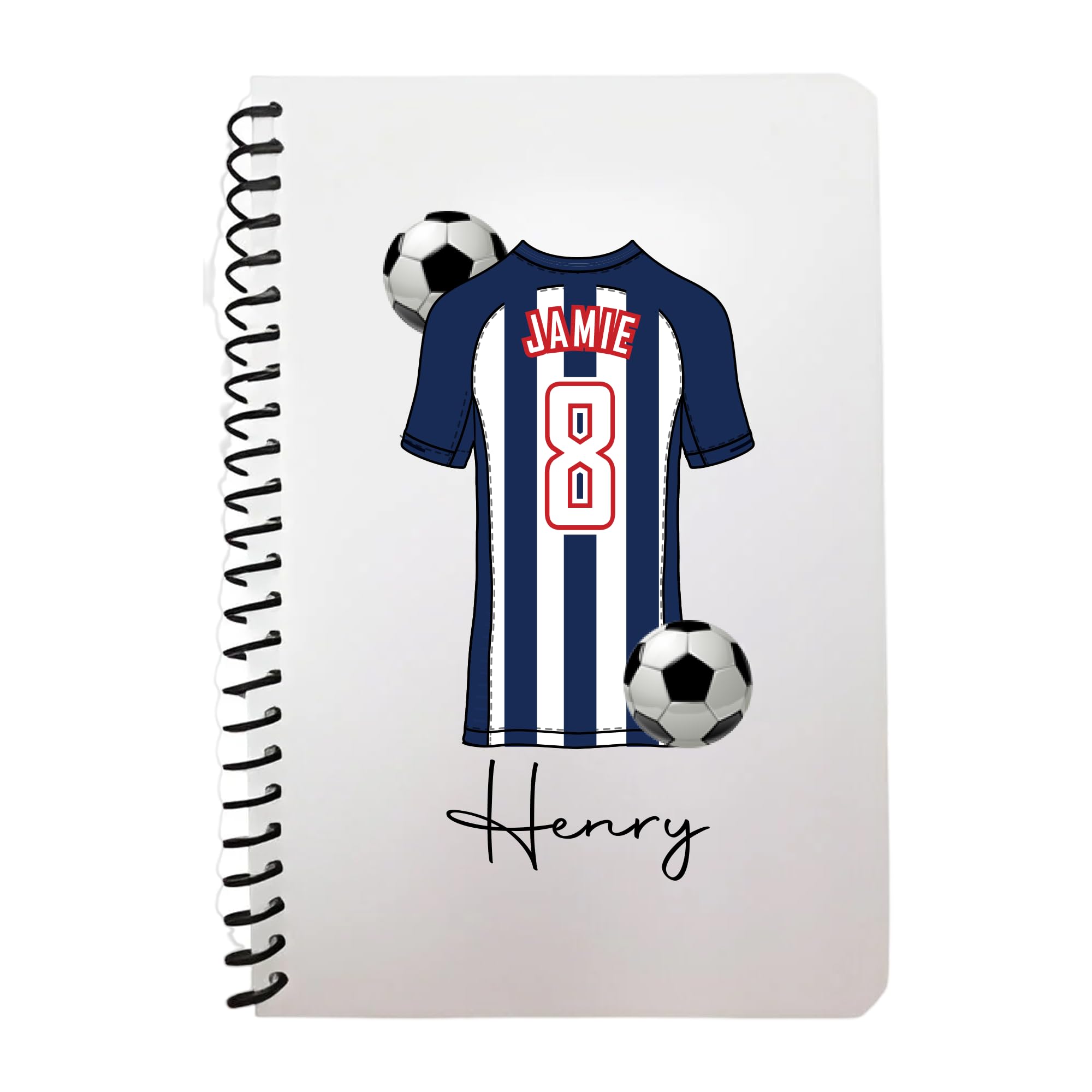 Pickhut Personalised Football Jersey Design A5 Notebook, 60 Lined Pages, Glossy Cover, Back to School Gift for Kids (D5)