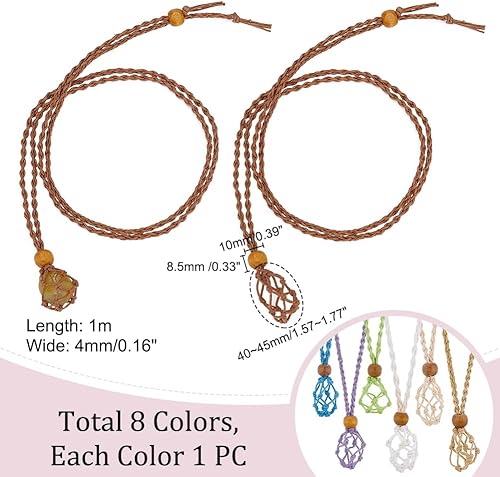 Miniatura 2 de PH PandaHall 8 soportes para collares de cristal, jaula de piedra vacía de repuesto, collares trenzados ajustables, collar de piedra cruda, colgante