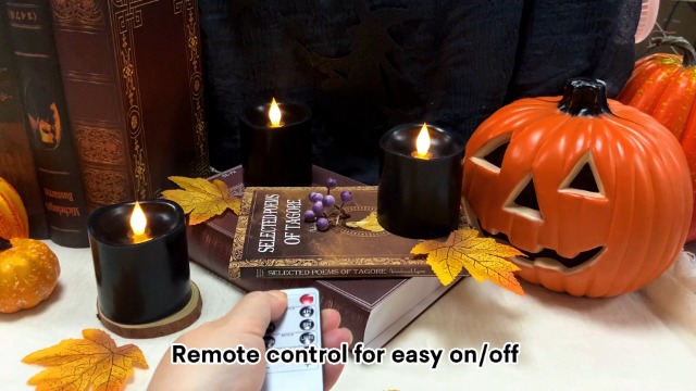 Image of 3x3 Flickering Flameless Candles Set of 3, 2AA Battery Life 600 Hours Battery Candles Flickering with Timer, 3 inch Flameless Candles with Remote for Indoor /Outdoor, Black