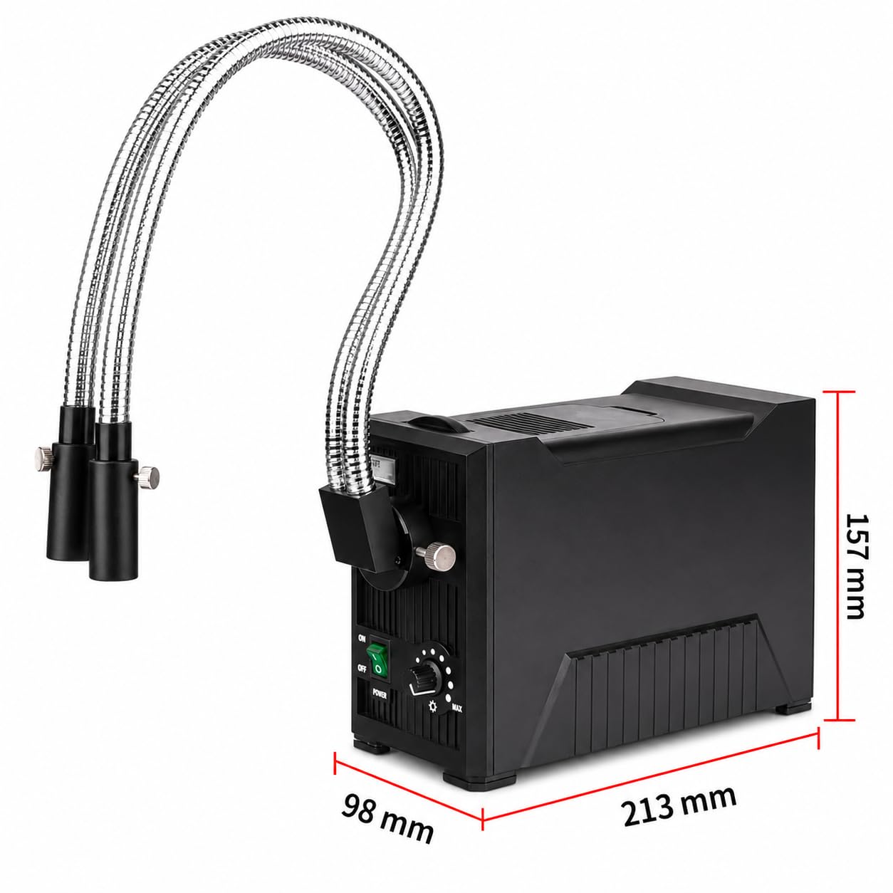 Iluminador de microscopio de fibra óptica con doble fuente de luz LED de cuello de cisne, apertura ajustable y rango de longitud de onda de 570-900 nm