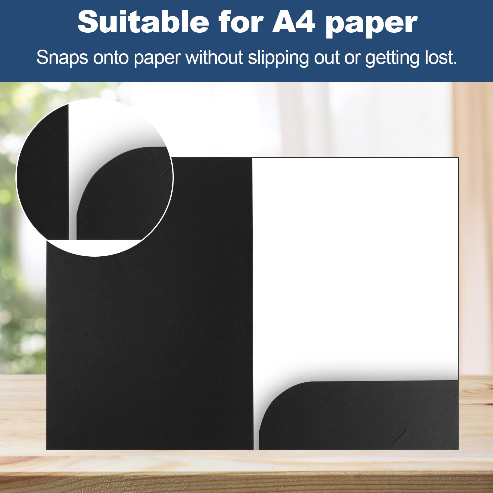 CYEER Teczka prezentacyjna A4, 50 sztuk, papier typu kraft, teczka na dokumenty A4, karton z otworem na wizytówki, teczka kolekcjonerska do szkoły, na uczelnię, projekt, biznes (czarna)