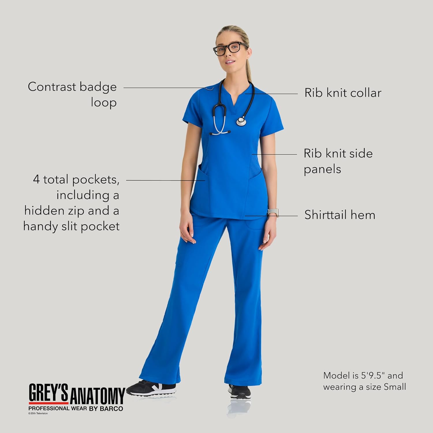 BARCO Grey’s Anatomy Classic Erin Scrub Top for Women – 4-Pockets, Natural Stretch, Soil Release, Super-Soft Finish