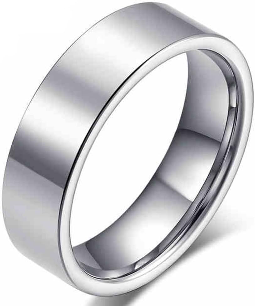 Fashion Month Men Women 6mm Tungsten Carbide Simple Silver Ring Wedding Engagement White Band for Him Her Flat Top