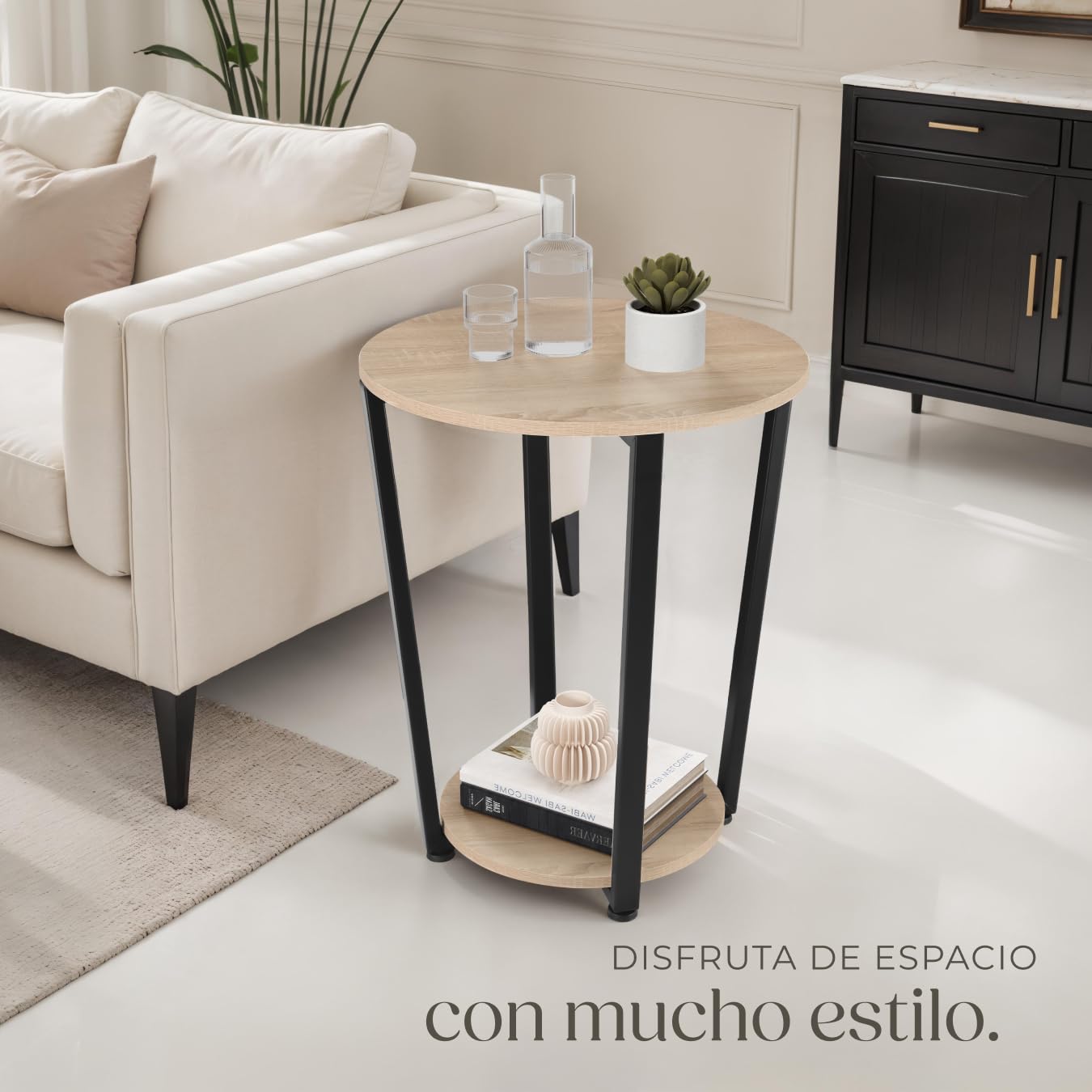 tectake® Mesa Auxiliar Redonda con Pies Ajustables, para Salon cómo Mesa de Centro o Dormitorio cómo Mesitas de Noche, Decoracion Hogar - 50 x 50 x 62,5 cm Madera Industrial Clara, Roble Sonoma