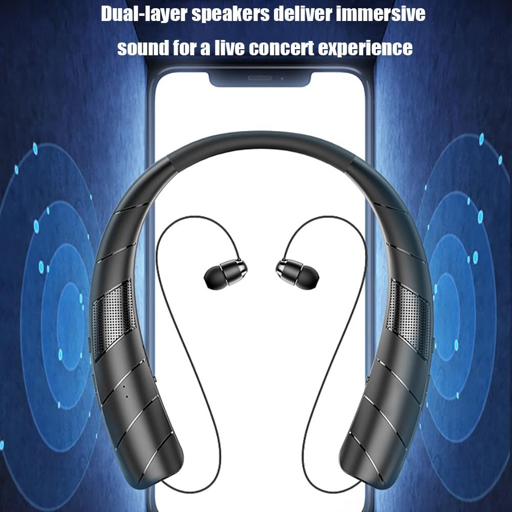 Retractable Neckband Bluetooth Headphones, 48H Playtime Wireless Earbuds, Bluetooth 5.0, Built-in Speaker & IPX5 Waterproof, Auto-Coil Cord, Ultra-Light Comfortable Fit, Blue - Image 5