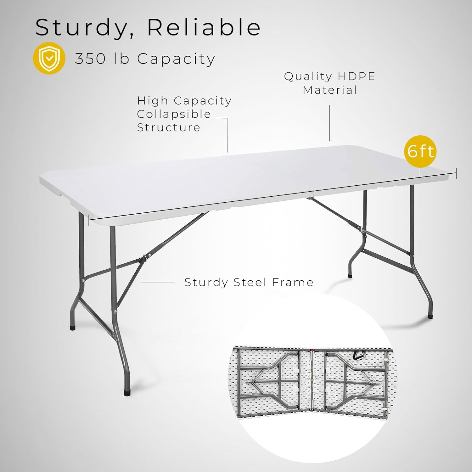 Divano Roma Furniture Multipurpose Indoor Outdoor Heavy Duty Plastic Folding Table Portable Picnic Table w/Handle and Steel Legs for Camping, Dining, Party