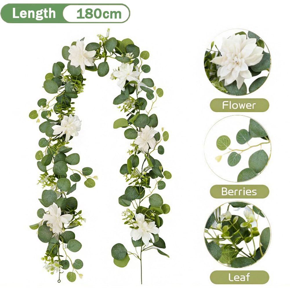 Highdi Finta Pianta Artificiale, Artificiale Rampicante Ghirlanda Foglie di Eucalipto Pendenti Finte Pianta Foglie per Decorazione Parete Esterno Festa Matrimonio Giardino (Bianco,8 Pezzi)