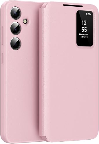 for Samsung Galaxy S25 Ultra Case Smart Clear View, Slim Design Phone Case, with Wallet Leather for Samsung S25 Ultra Case, Card Holder Pocket Cover Galaxy S25 Ultra 5G Smart View Phone Case Pink