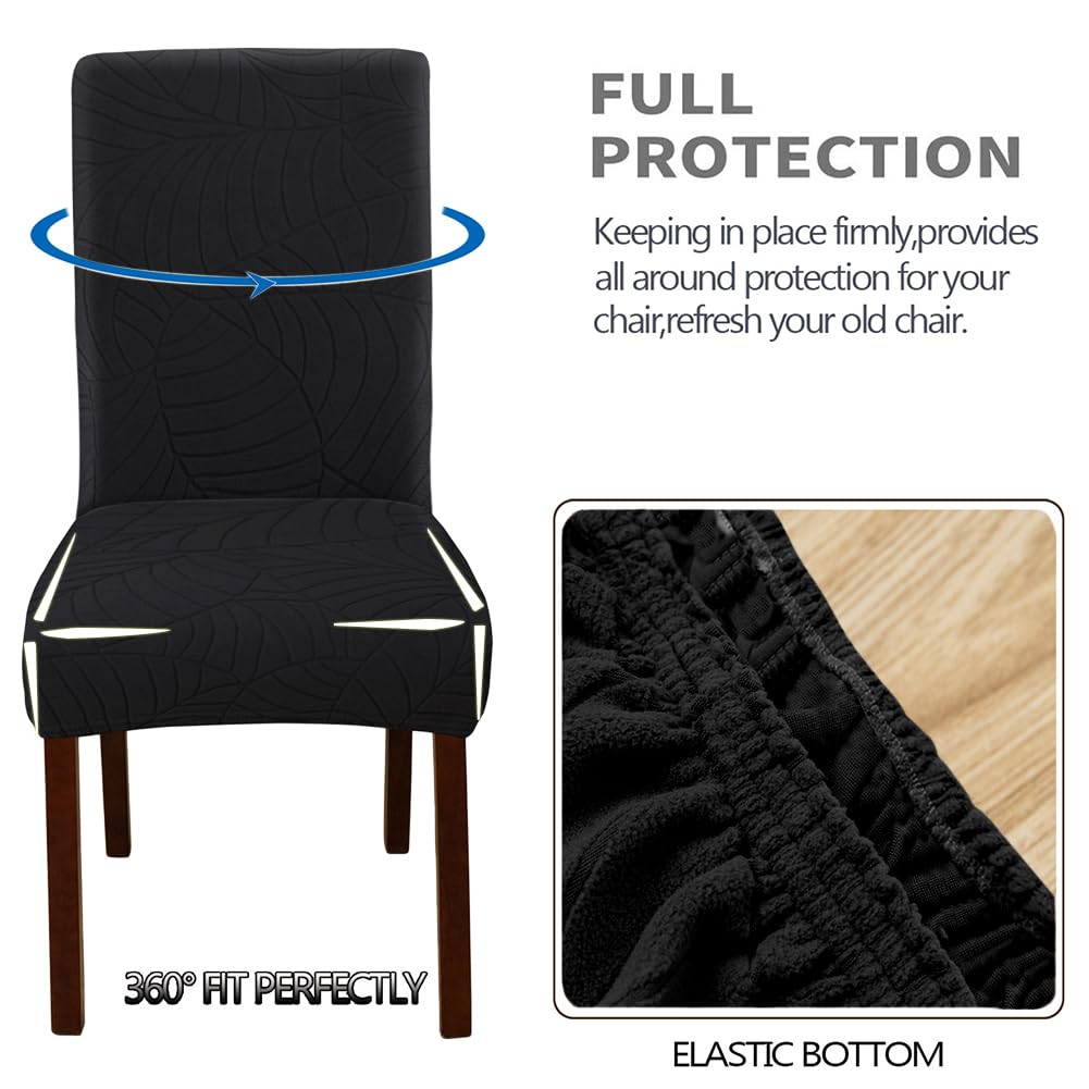 Lot de 6 housses de chaise de salle à manger extensibles, amovibles et lavables pour chaises Parson, cuisine et bureau pour décoration moderne Noir