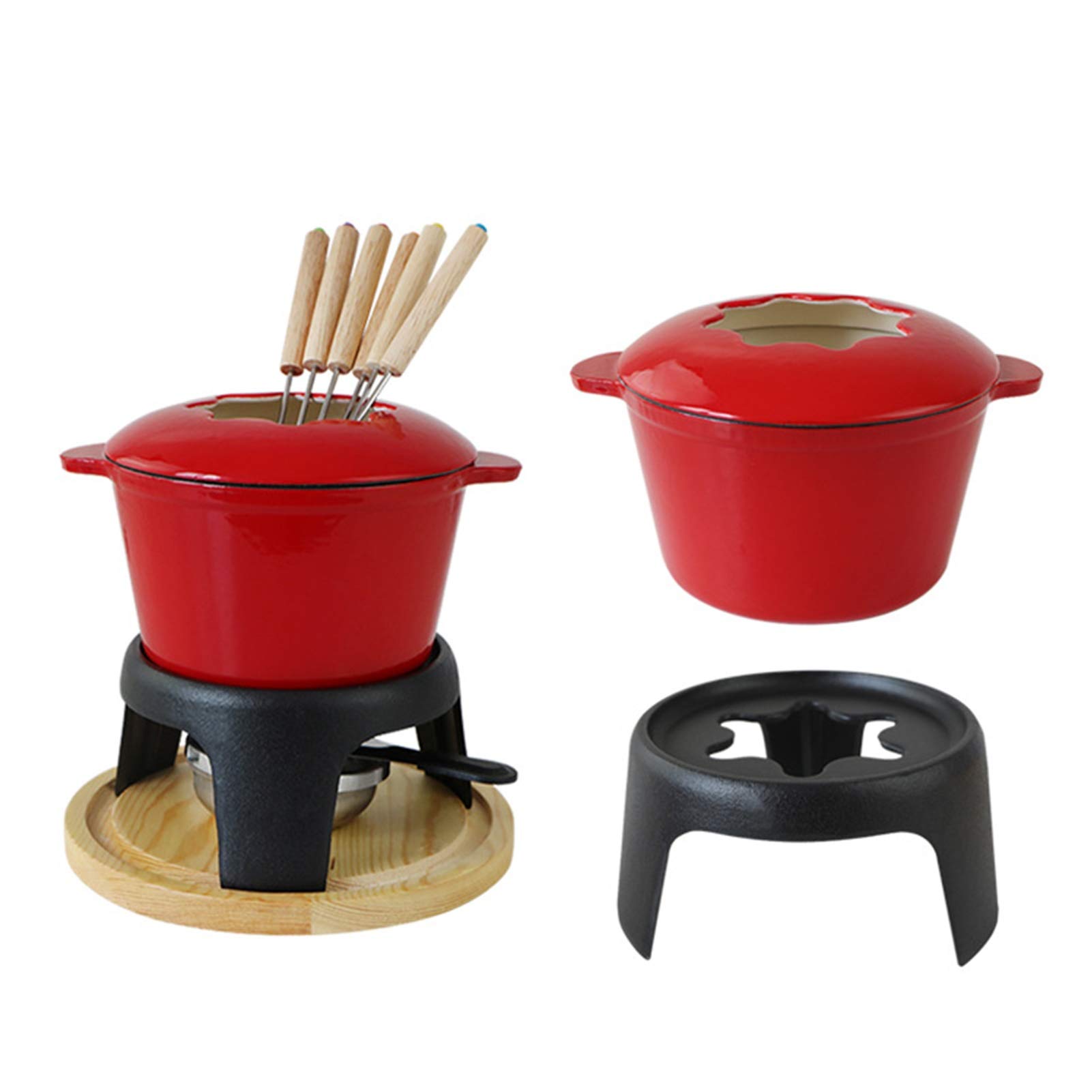 Buy Cast Iron Fondue Set with Red Fondue Pot 6 Fondue Forks Fondue