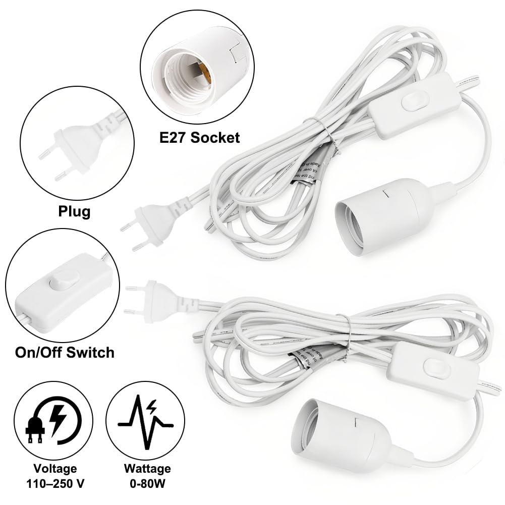 Douille Luminaire Noir 2 Douilles E27 Avec Interrupteur Et Câble 2m NVIYAM - Pour Ampoules LED/Incandescence - Noir - Max 60W Câble 2m Noir