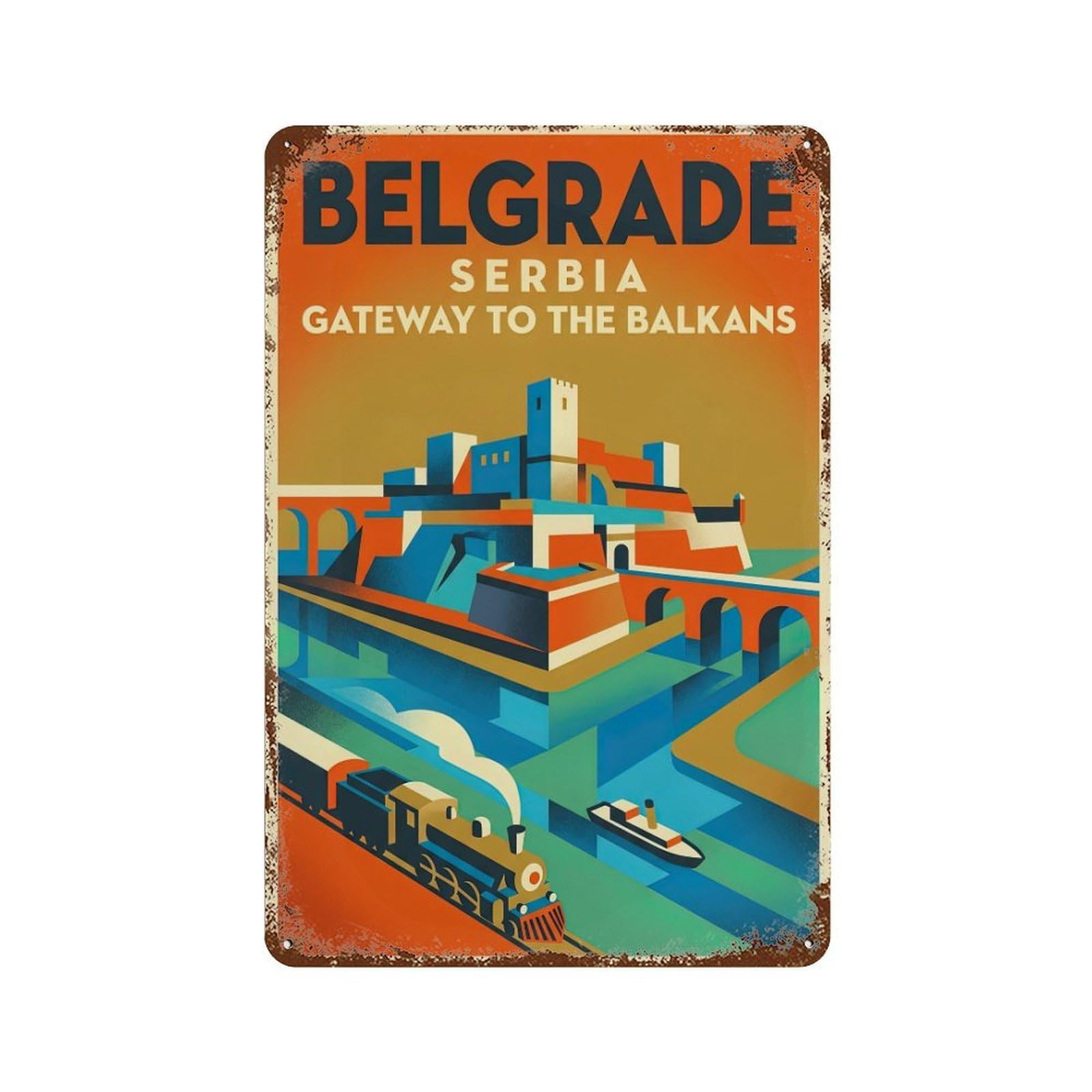 Galvaxio Style Travel Retro Serbia Belgrade Metal Tin Sign