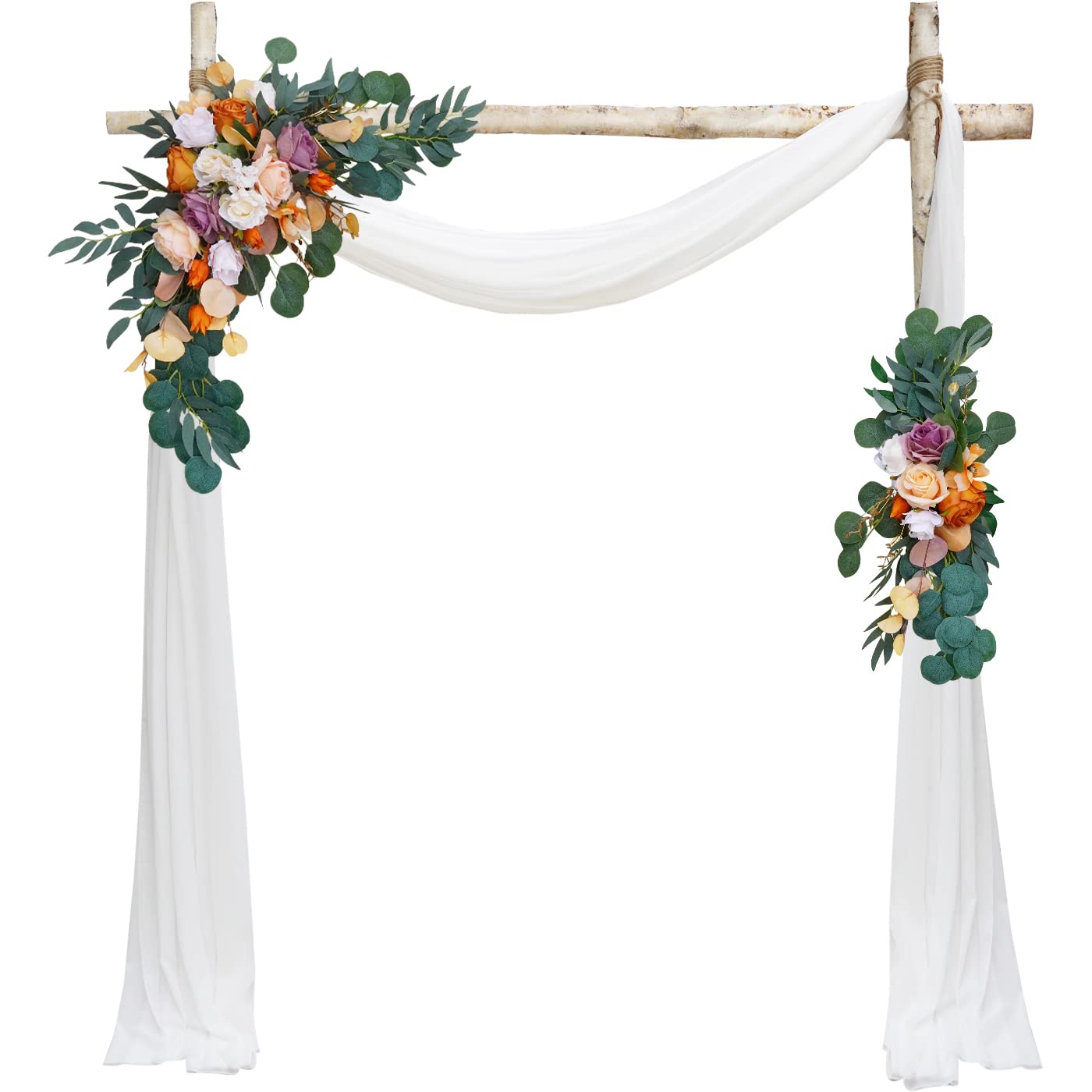 WEIERYUE Artificial Wedding Arch Flowers Kit(Pack of 3),2Pcs Artificial Flower Arch Decor ,1Pcs Sheer Draper for Wedding Ceremony and Reception Backdrop Decoration. (Burnt Orange Wedding)
