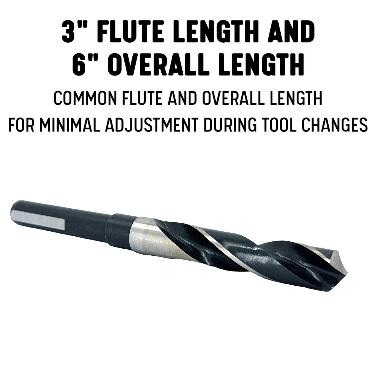 Drill América. D/A3 F negro y brillante 3-Flat de acero de alta velocidad broca de vástago reducido, (33/64 " – 1 – 1/2 Pulg.), 1-1/8", 3-Flat, 1