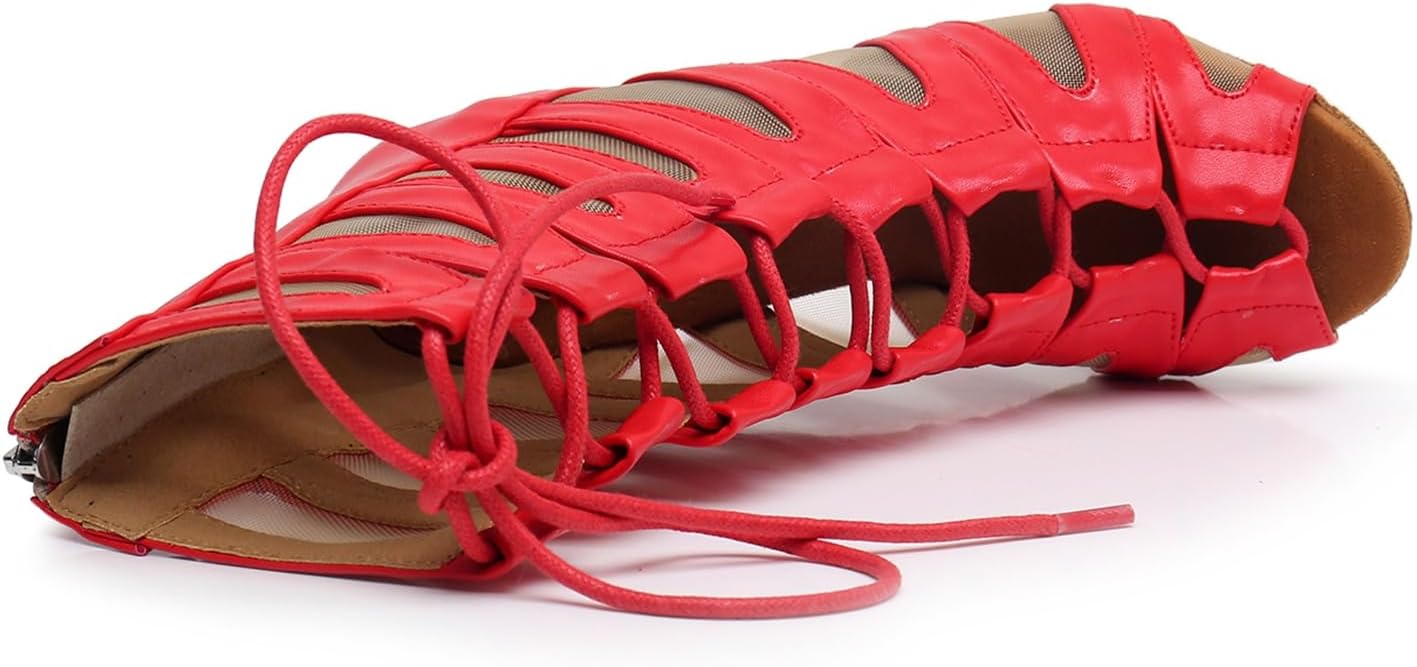 Women's Sexy Open Toe Mesh Dance Lace-up Club Party Ankle Booties