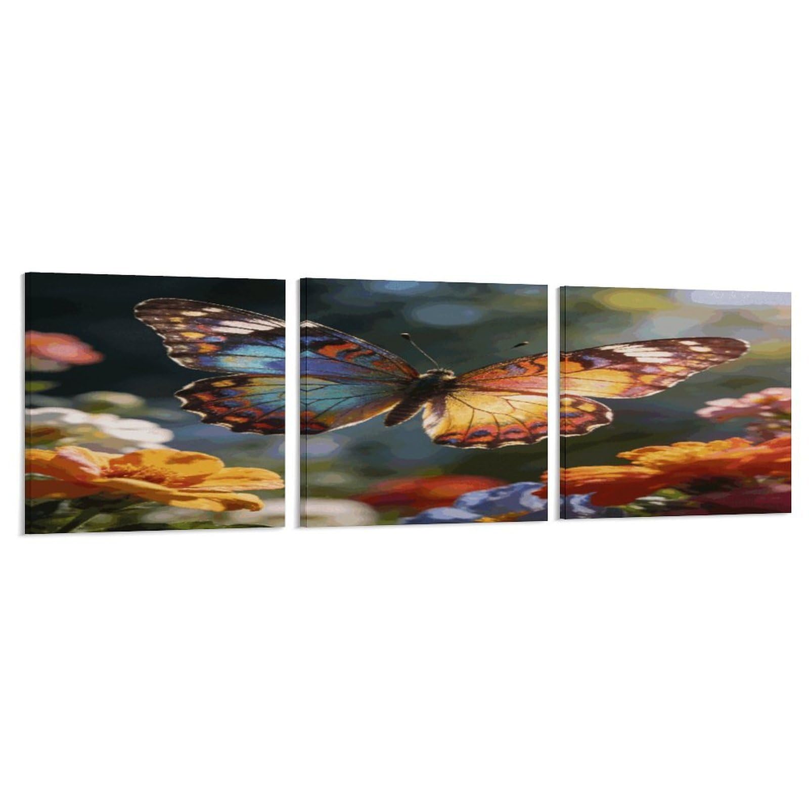 Khauerbc Style Set Of 3 Butterfly Wall Art，Paintings Artwork For Living Room, Hallway, Bedroom, Office Wall Decor For Living Room, Hallway, Bedroom, Office Paintings Artwork 8X8 Inch