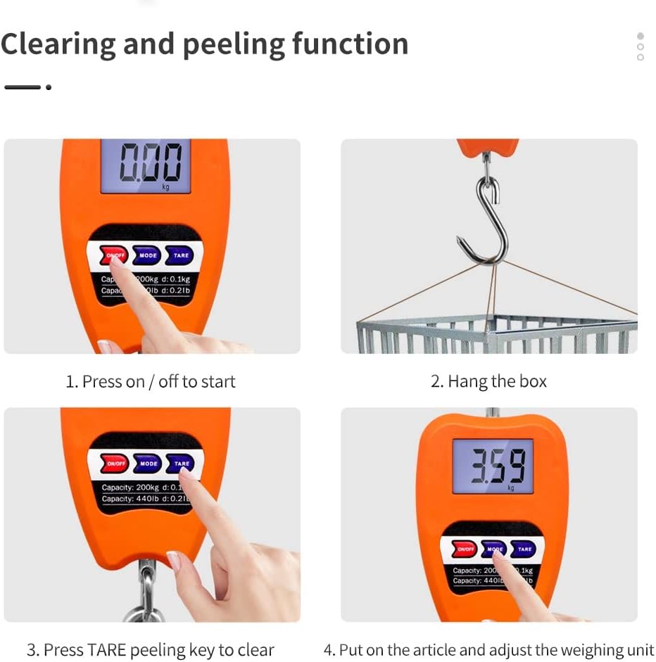 200kg/440lb Crane Scale Digital Industrial Hanging Scale Heavy Duty Hanging Hook Scales Weighing Indoor&Outdoor (Svart)