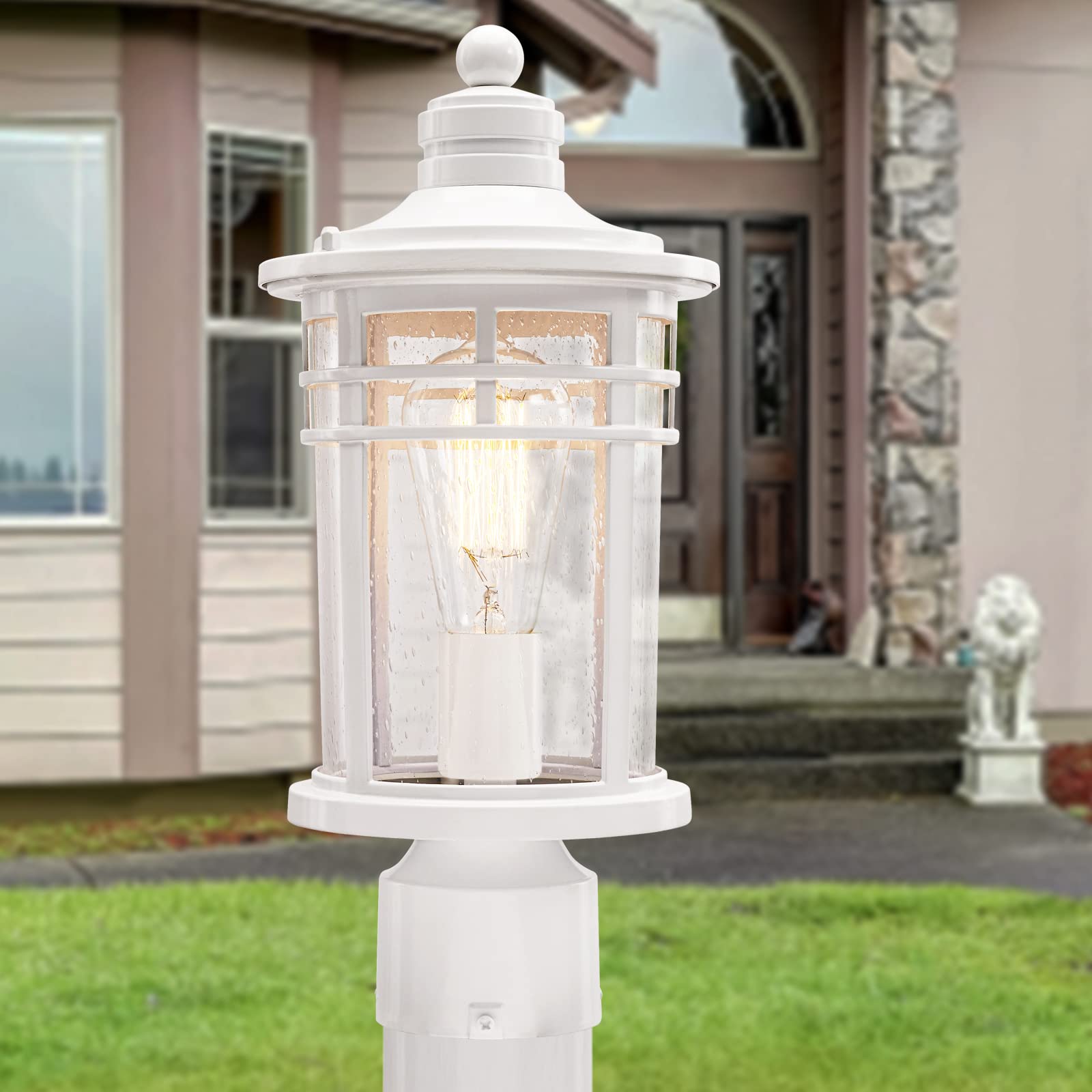 Darkaway Outdoor Post Lights Lamp Posts Outdoor Lighting, Waterproof Aluminum Post Lights Outdoor Light Fixtures with Glass, Light Posts for Outside Patio Yard (1 Pack, White)