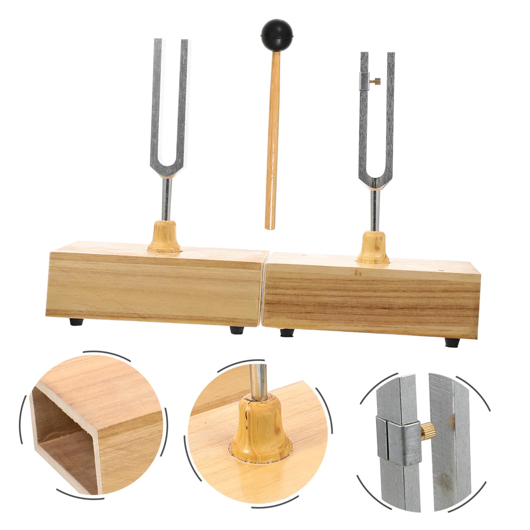 SOLUSTRE Stimmgabel Satz mit Hammer und Holzsockel 440 Hz Resonanz Drehgabel für Physikalische Experimente und Musikinstrumente Präzises Experimentierinstrument für Bildungszwecke