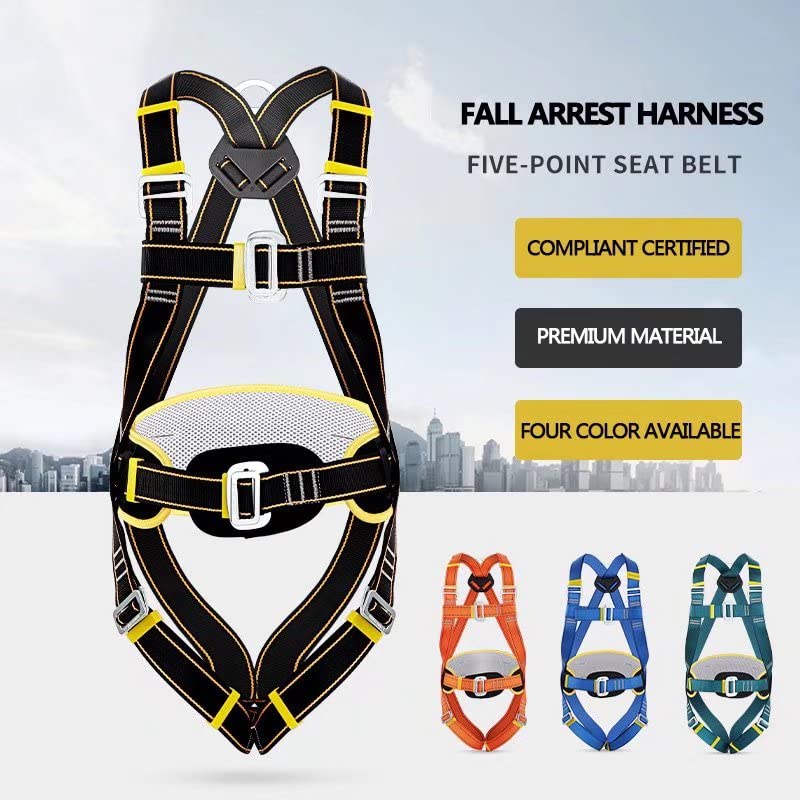 SwaYve Harnais De Sécurité Pour Travail En Hauteur, Protection Contre Les Chutes À 5 Points, Ceinture De Sécurité Complète Pour Le Travail Aérien, Kit De Sécurité Pour Le Toit/Blue