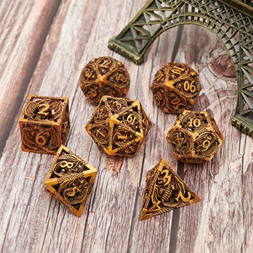 Image of DND Dice Set Metal Dice Dungeons and Dragons Dice Gift Polyhedral Dice Set Role Playing Dice D20 Hollow Polyhedral Dices Sets for Dungeons and Dragons RPG MTG Table Games