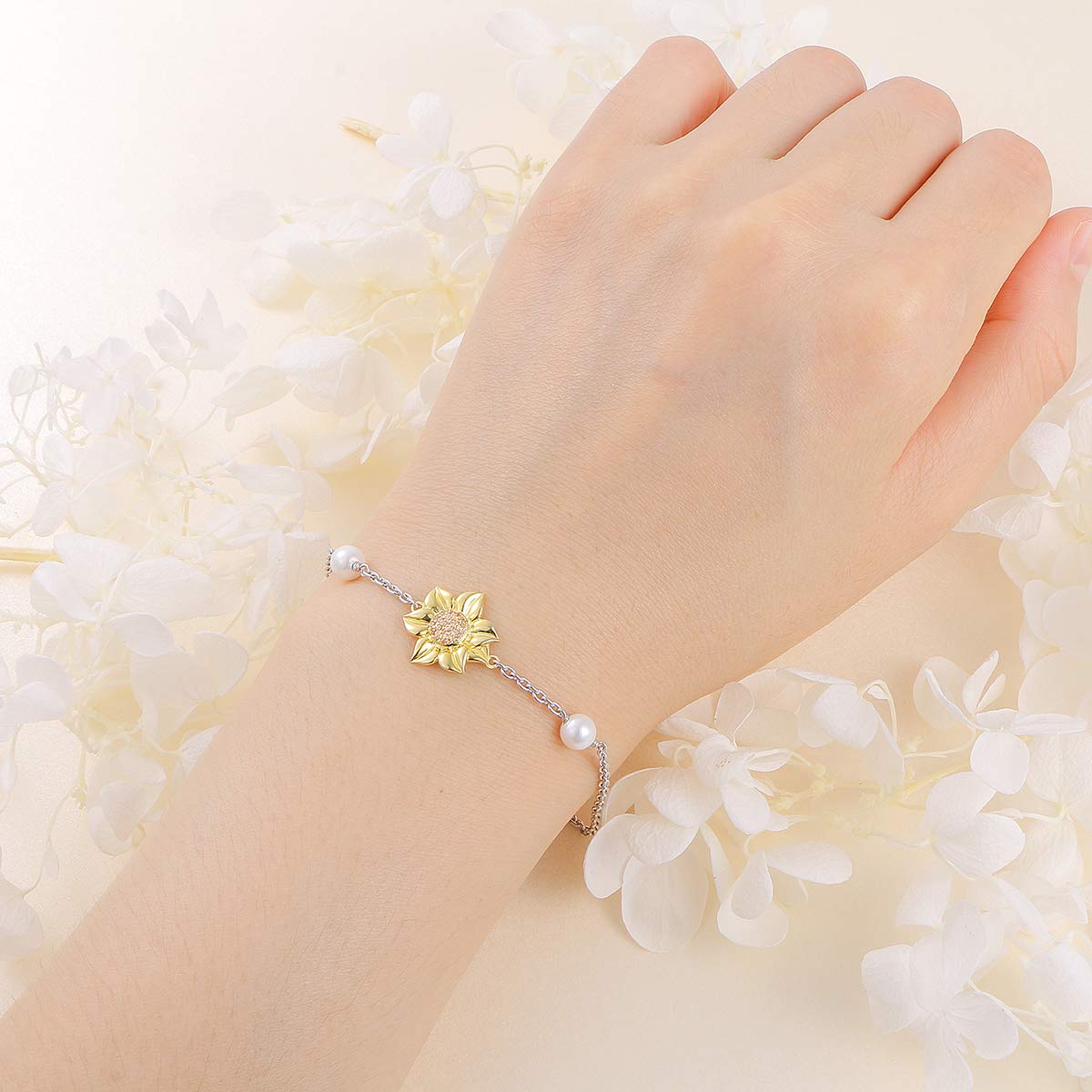 Daochong S925 Sterling Silver Sunflower With Cz Bracelet For Women