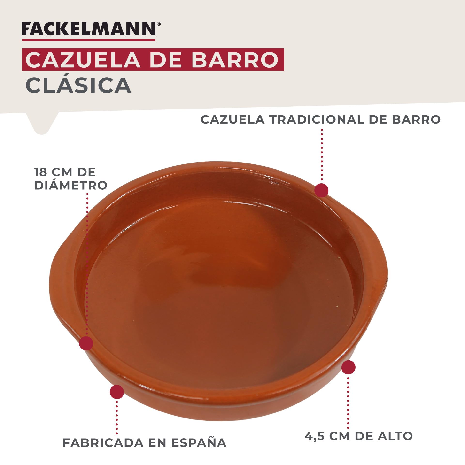 FACKELMANN Casseruola Classica, Ceramica, Marrone, Ø18 X 20.5 X 4.5 Cm